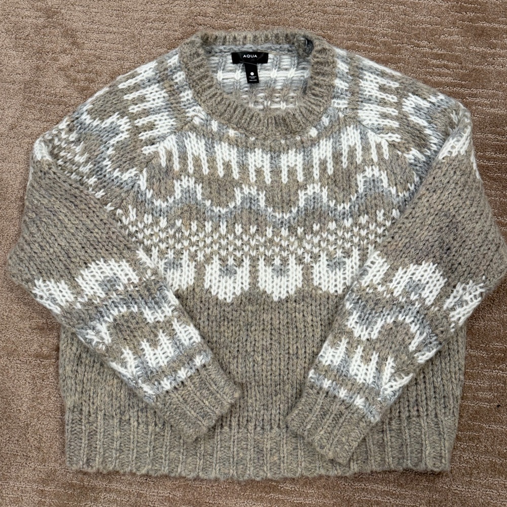 Aqua Nordic Knit Sweater in Gray and Cream